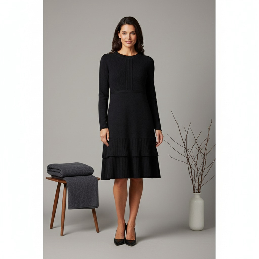 New Nanette Lepore Midi Dress Long Sleeve Black Shimmering Women Sz XL $128